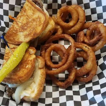 Brookside Cafe - 1/2 lb Pattymelt on sourdough w/onion rings - Breakfast & Brunch Near Me - Hurst, Texas