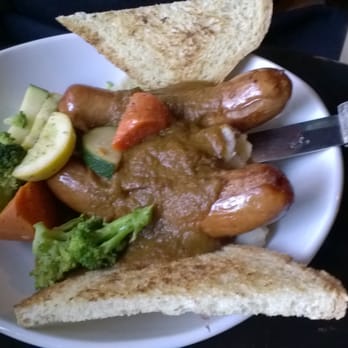 Auld Dubliner Tahoe - Bangers and champ served with bread and mixed vegetables. - Irish Near Me - Olympic Valley, California