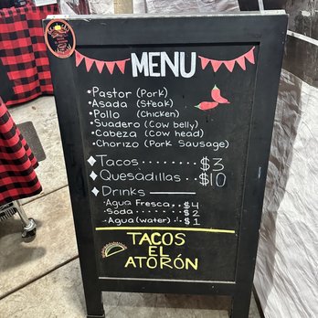 Tacos El Atoron - a menu on a blackboard - Tacos Near Me - Sacramento, California