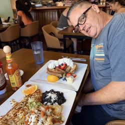 Gloria’s Cafe - Mixed berry and fruit French toast- chorizo omelet