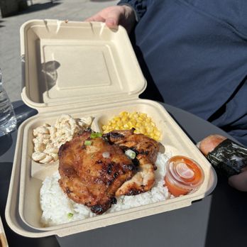 Aloha Hawaiian Grill - Huli Huli Chicken with rice, macaroni salad and corn. - Hawaiian Near Me - Richmond, British Columbia Aloha Hawaiian Grill - Huli Huli Chicken with rice, macaroni salad and corn. - Hawaiian Near Me - Richmond, British Columbia