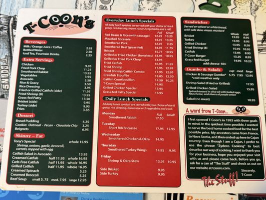 Menu photo 1 T-Coon's Lafayette, LA Menu photo 1 T-Coon's Lafayette, LA