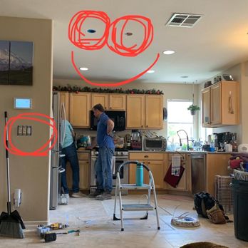 Hot Connection Electric - My mini kitchen remodel, adding pendant lights, on a dedicated switch, over the area that will hold the new peninsula. - Electricians Near Me Hot Connection Electric - My mini kitchen remodel, adding pendant lights, on a dedicated switch, over the area that will hold the new peninsula. - Electricians Near Me