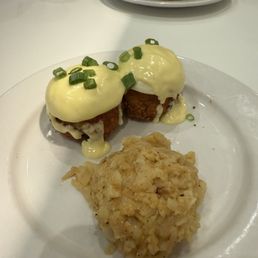 Hashbrown Casserole, Crab Cake Benedict