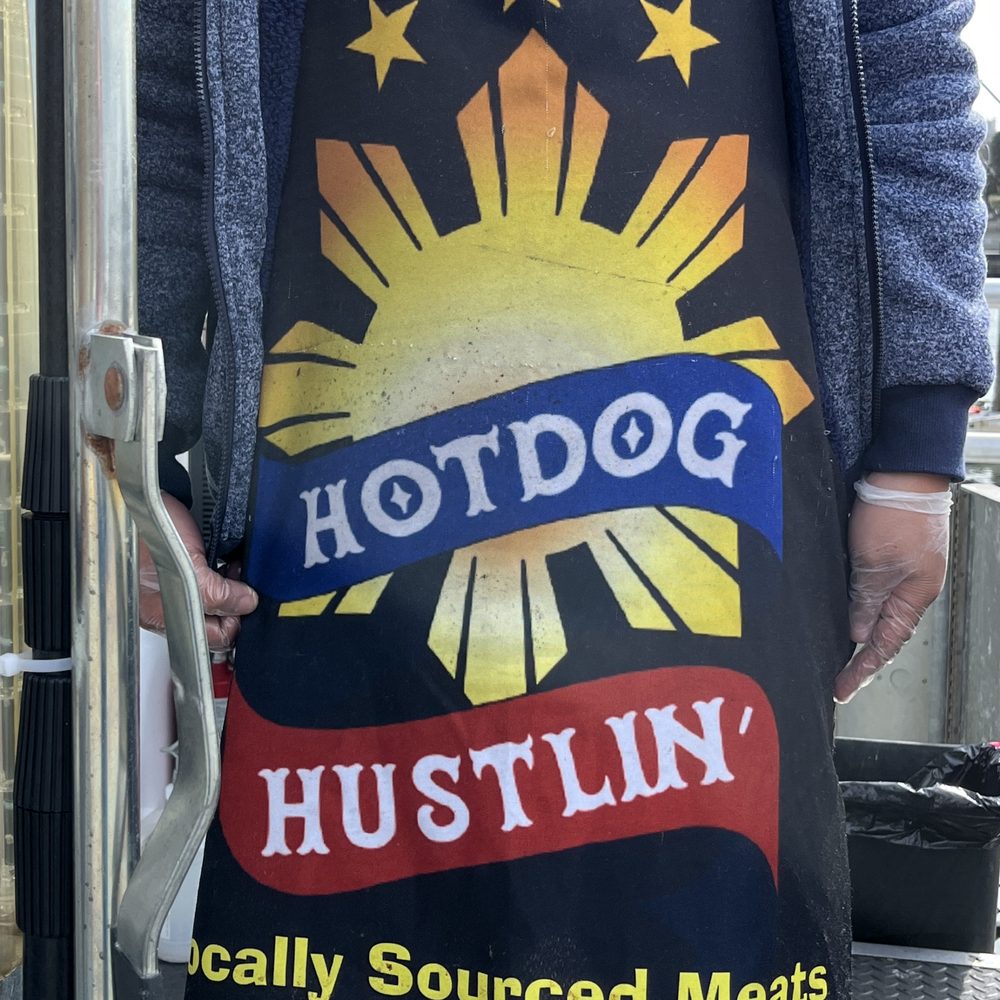 Hotdog Hustlin’ - custom apron worn by the grill master - Street Vendors Near Me - Victoria, British Columbia