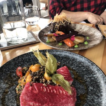 Sky Bistro - Sable fish and beef in the back - Canadian (New) Near Me - Banff, Alberta Sky Bistro - Sable fish and beef in the back - Canadian (New) Near Me - Banff, Alberta
