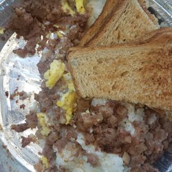 Allerton Restaurant - The inedible food, from Allerton Diner. Grits Cornedbeef hash, eggs with wheat toast. You'll see green mold on the corner of the bread.