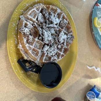 Mel's Diner - Fantastic Belgian waffle with candied pecans and powdered sugar, just add maple syrup! - Diners Near Me - Naples, Florida