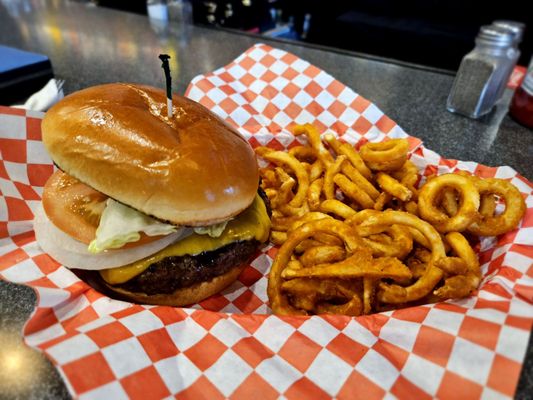 Photo of Tumbleweed Grill And Bar - Apache Junction, AZ, US. Tumble-weird burger with curly fries