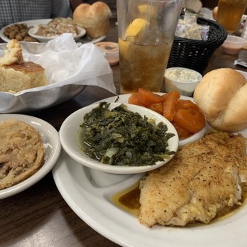 Mayflower Cafe - Broiled fish, yams, turnip greens, and fried green tomatoes - Seafood Near Me - Jackson, Mississippi