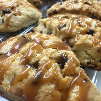Mornin Sunshine Farm - chocolate chip scones drizzled with caramel - Farmers Market Near Me - Rudolph, Wisconsin Mornin Sunshine Farm - chocolate chip scones drizzled with caramel - Farmers Market Near Me - Rudolph, Wisconsin