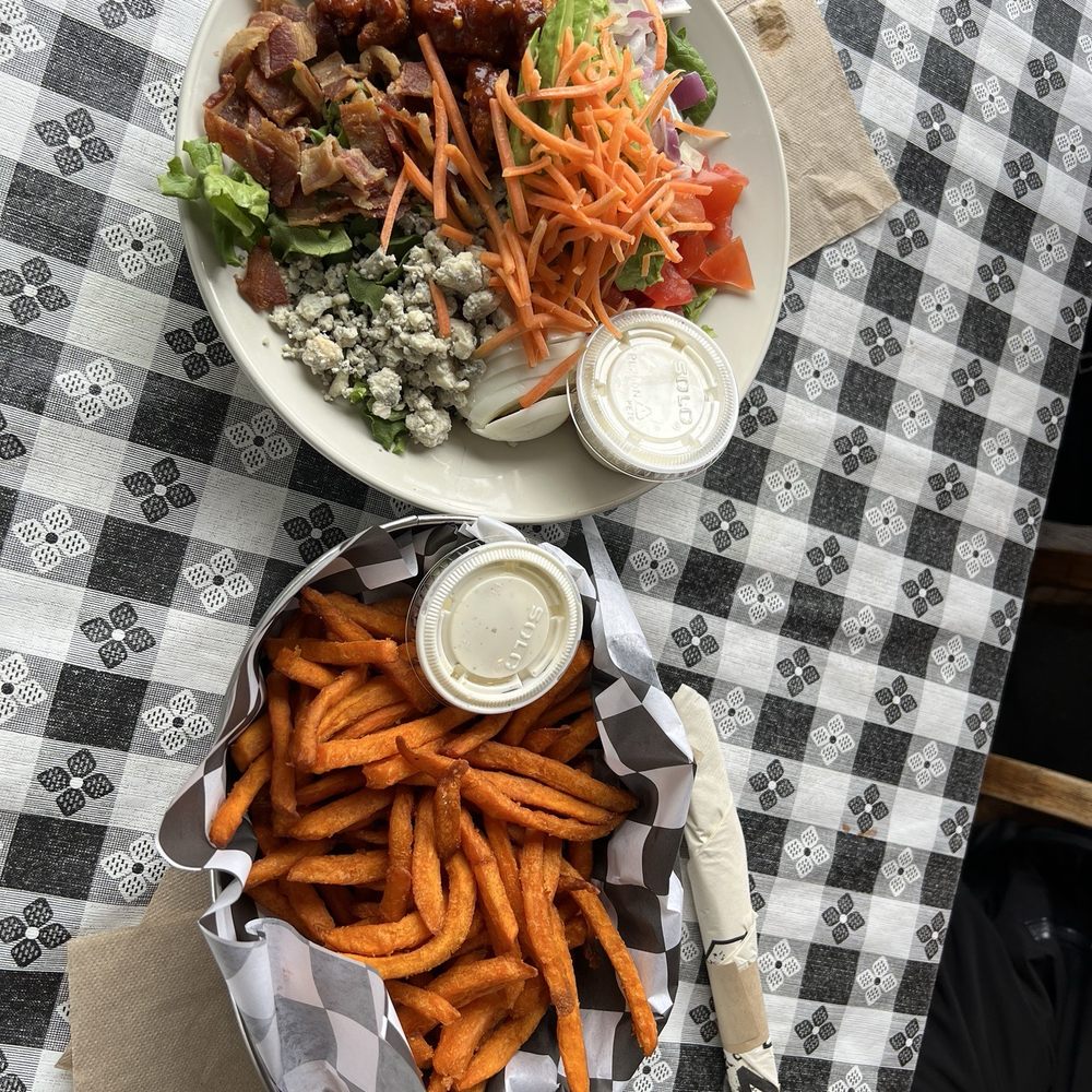 Donner Ski Ranch - Cop salad with Korean style chicken and sweet potato fries - Ski Resorts Near Me - Norden, California Donner Ski Ranch - Cop salad with Korean style chicken and sweet potato fries - Ski Resorts Near Me - Norden, California