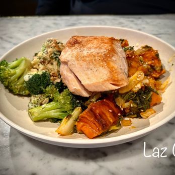 Flower Child - Salmon w/Roasted Broccoli & Red Chile Glazed Sweet Potato - Salad Near Me - Phoenix, Arizona