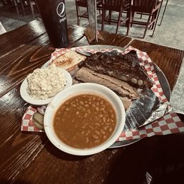 Bbq ribs, bbq brisket, baked beans, potato salad!!! Yummmmm
