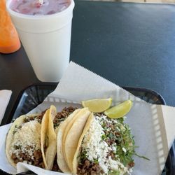 Taqueria La Mexicana - Tacos with carne molida and jugo de mora (blackberry juice)
