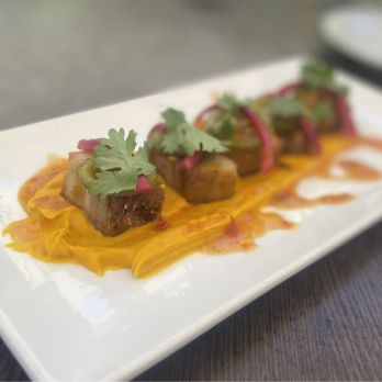Pub Republic - Crispy pork belly with ginger-Sesame-Soy Marinated Ahi Tuna, Crispy Wonton, Avocado Wasabi Mousse - Gastropubs Near Me - Petaluma, California Pub Republic - Crispy pork belly with ginger-Sesame-Soy Marinated Ahi Tuna, Crispy Wonton, Avocado Wasabi Mousse - Gastropubs Near Me - Petaluma, California