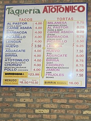 Menu photo 7 Taquerias Atotonilco Chicago, IL
