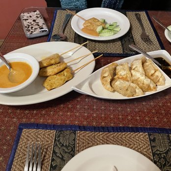 Thai Smile Restaurant - Satay chicken and pot stickers - Thai Near Me - Palos Heights, Illinois