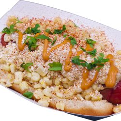 Eddie's Tacos & Hotdogs - Esquite Dog elote,quesocotija,mayonesa ,lima,chipotle crema ,cilantro
