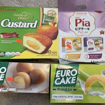 Haknuman Meanchey - Lotte Custard cream cake, Pia Cake (Khoai Mon & Sau Rieng), Pia Cake (Dau Xanh & Sau Rieng), Euro Cake Custard, and Euro Cake Pandan. - International Grocery Near Me - Portland, Maine