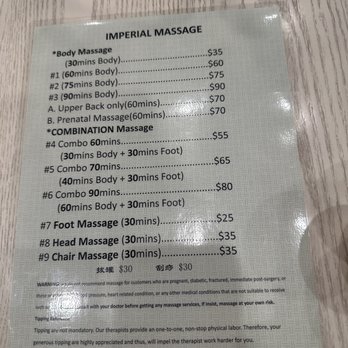 Imperial Massage - price list - Massage Therapy Near Me - Walnut, California
