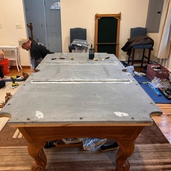 Action Billiards Services - Much prep work went to leveling the table and slates. - Pool & Billiards Near Me Action Billiards Services - Much prep work went to leveling the table and slates. - Pool & Billiards Near Me