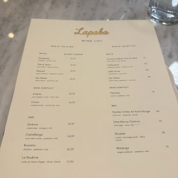 Lapaba - Wine list 3/13/26 - Italian Near Me - Los Angeles, California
