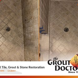 The Grout Doctor-Gilbert/Chandler - A South Tempe tile shower with grime, dingy grout and moldy caulk brought back to life by the team.
