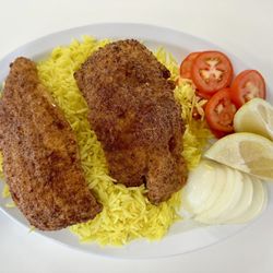 Nahrain Fish & Chicken Grill - Fried catfish and saffron rice. Super delicious, super fresh.