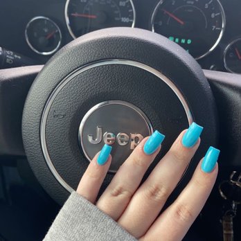 312 Nails & Spa - Blue square tip acrylic nails with gel polish - Nail Salons Near Me - Wheeling, Illinois