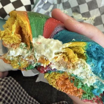 Bagel Bar & Coffee - Rainbow bagel with jalapeño cream cheese - Bagels Near Me - The Colony, Texas Bagel Bar & Coffee - Rainbow bagel with jalapeño cream cheese - Bagels Near Me - The Colony, Texas