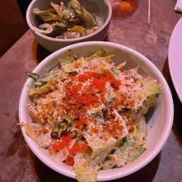 Caesar salad and cucumber side