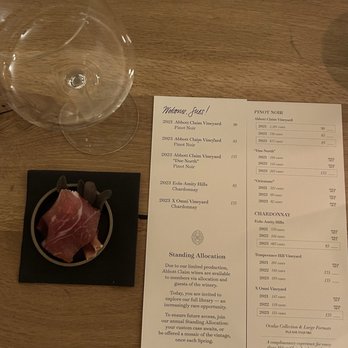 Abbott Claim - Tasting menu - three Pinot Noirs. Paired with prosciutto. - Wine Tasting Room Near Me - Carlton, Oregon Abbott Claim - Tasting menu - three Pinot Noirs. Paired with prosciutto. - Wine Tasting Room Near Me - Carlton, Oregon