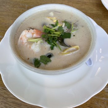 Racha Thai & Asian Kitchen - Cup of Tom Ka Soup with prawns - Thai Near Me - Seattle, Washington Racha Thai & Asian Kitchen - Cup of Tom Ka Soup with prawns - Thai Near Me - Seattle, Washington