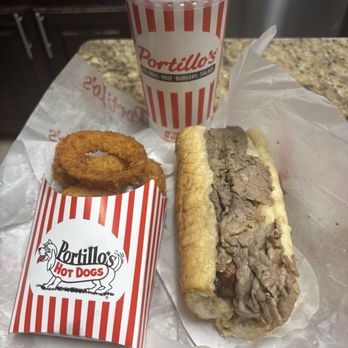 Portillo's Mansfield - Combo Beef & Char Grilled Italian Sausage Sandwich, small onion rings, small fountain drink - Hot Dogs Near Me - Mansfield, Texas