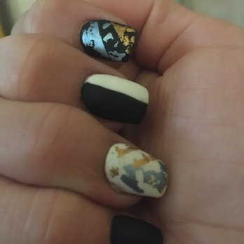 Allure Nails & Spa - Black and white matte with gold and blue foil!! - Nail Salons Near Me - Beaverton, Oregon