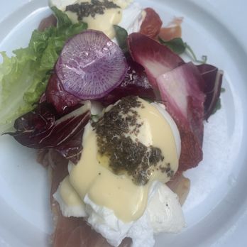 Aurora - Eggs Benedict with prosciutto, burrata, truffle hollandaise sauce - Italian Near Me - Brooklyn, New York