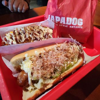 Japadog - Beef and Cheddar, Okonomi, Shichimi and Garluc fries - Japanese Near Me - Vancouver, British Columbia