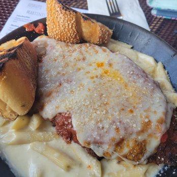 Three Monkeys Cafe - Chicken Parm with Alfredo penne - New American Near Me - Philadelphia, Pennsylvania