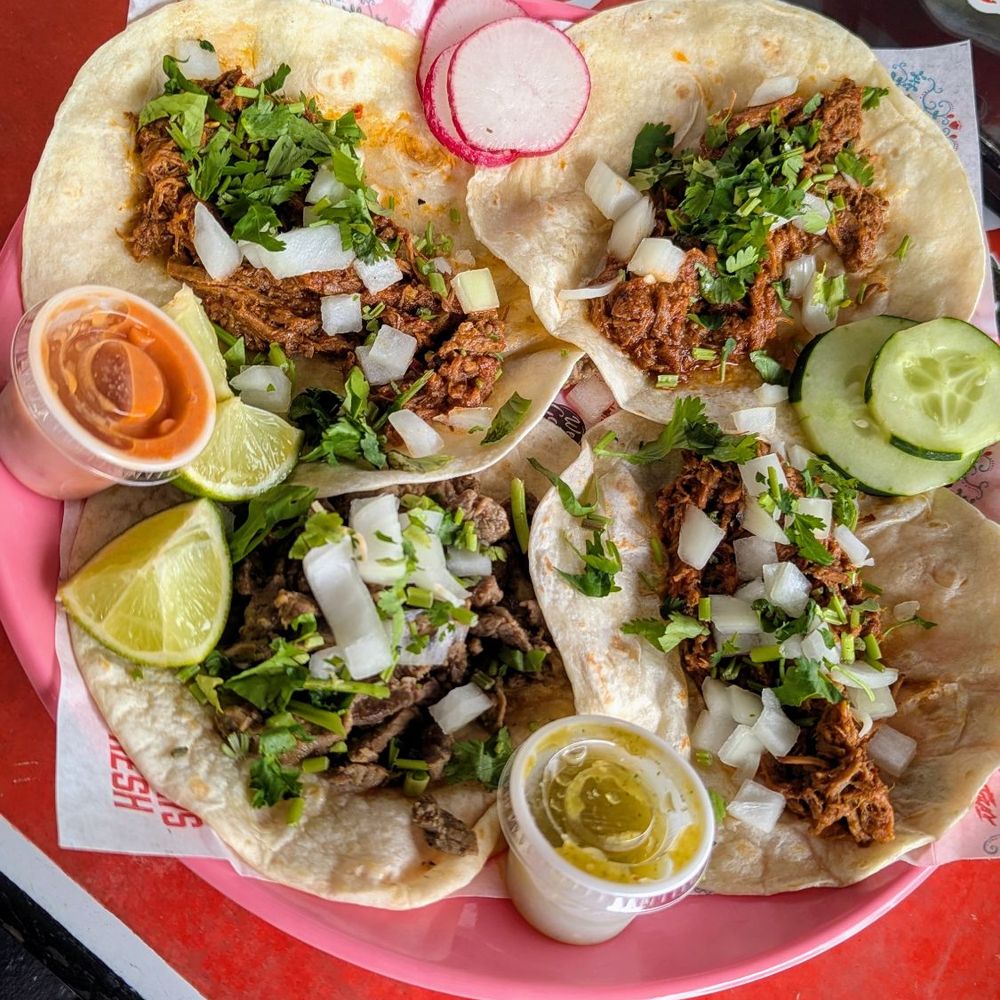 Rico's Tacos - Adel - 3 Birria and 1 Carne Asada taco on flour shell with hot and mild sauce on the side - Tacos Near Me - Adel, Georgia Rico's Tacos - Adel - 3 Birria and 1 Carne Asada taco on flour shell with hot and mild sauce on the side - Tacos Near Me - Adel, Georgia