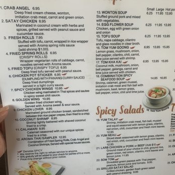 Aroma Thai - Left side of menu: Starters/appetizers, Soups, and Salad - Thai Near Me - Imperial Beach, California