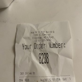 Hog Wild Pit Bar-B-Q - ows a receipt for your order number - Barbeque Near Me - El Dorado, Kansas Hog Wild Pit Bar-B-Q - ows a receipt for your order number - Barbeque Near Me - El Dorado, Kansas