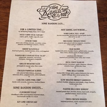 Some Random Bar - Menu as of April 18, 2016! - New American Near Me - Seattle, Washington Some Random Bar - Menu as of April 18, 2016! - New American Near Me - Seattle, Washington