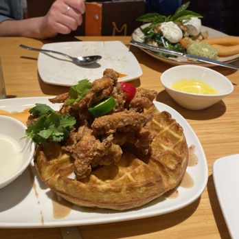 Malai Kitchen - Chicken and Waffles on Brunch I enjoyed the smaller pieces - Thai Near Me - Fort Worth, Texas Malai Kitchen - Chicken and Waffles on Brunch I enjoyed the smaller pieces - Thai Near Me - Fort Worth, Texas