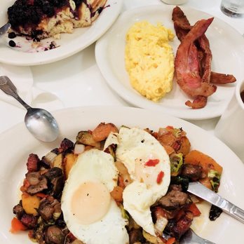 Briarpatch Restaurant - Fall truffled fried eggs with butternut squash, Brussels sprouts, and mushrooms! And really amazing blueberry buttermilk lemon pancakes - American Near Me - Winter Park, Florida