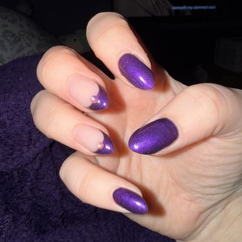Anna's Nail Salon - Purple acrylic nails with gems. - Nail Salons Near Me - Champaign, Illinois