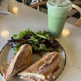 Fig & Prosciutto sandwich, Honey Lavender Matcha