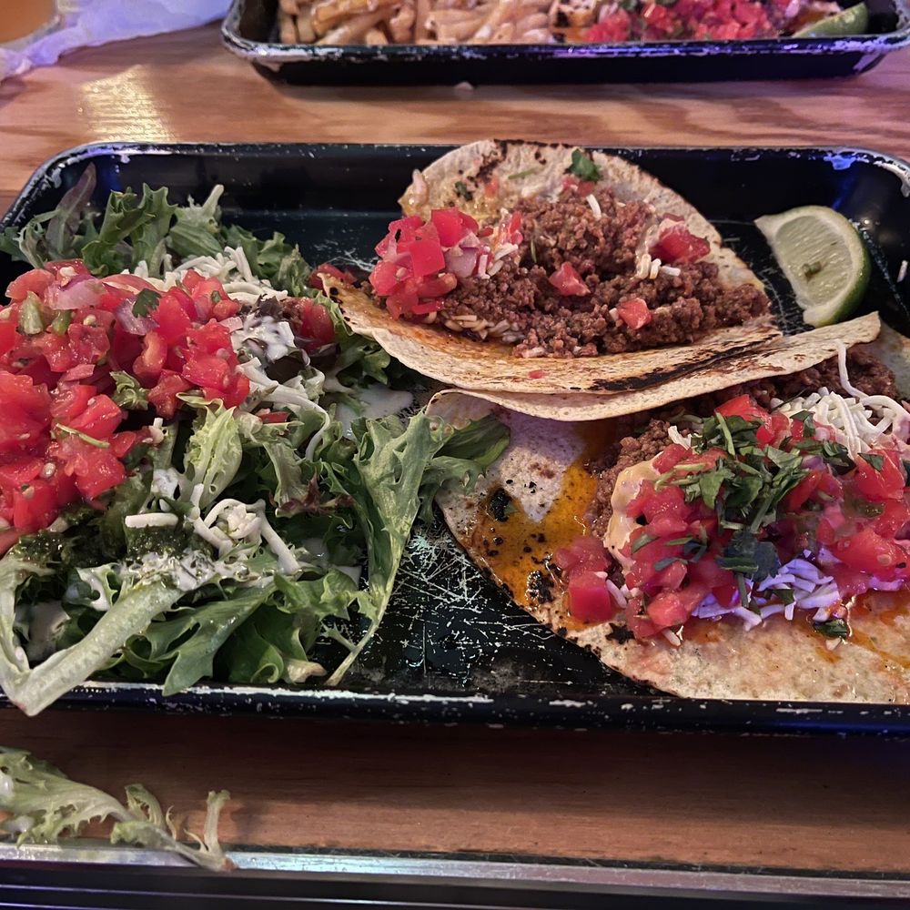 Garage Taco Bar - Beef tacos and I opted for salad instead of fries. Yummy. - Mexican Near Me - Binghamton, New York Garage Taco Bar - Beef tacos and I opted for salad instead of fries. Yummy. - Mexican Near Me - Binghamton, New York