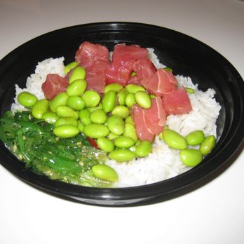 PokeHub - small bowl w/white rice, ahi tuna, edamame, seaweed & sesame shoyu - Poke Near Me - Reston, Virginia