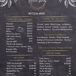 Miracle Grounds - Coffee & Tea menu